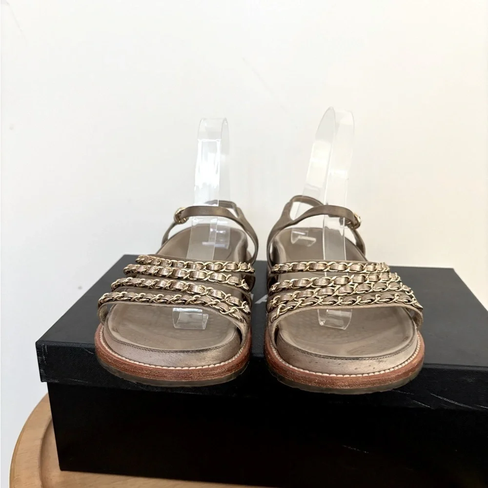Chanel Satin Chain Strap CC Logo Sandals